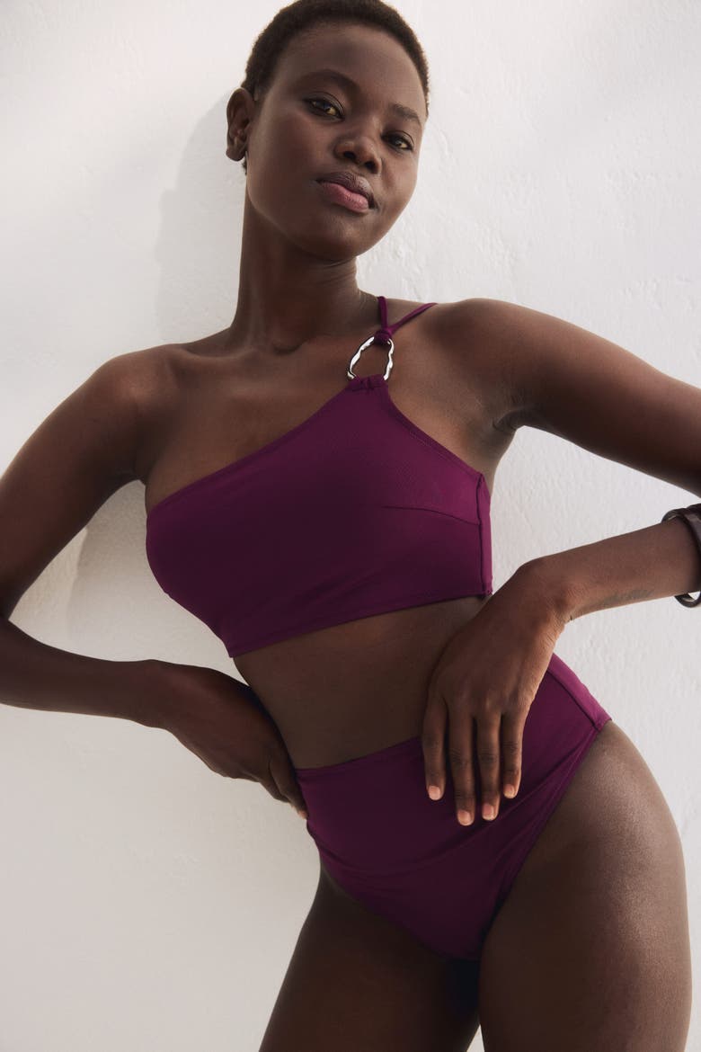 Padded One-shoulder Bikini Top, Alternate, color, Dark purple