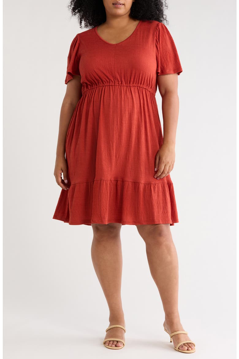 Flutter Sleeve Knit Dress, Main, color, TERRACOTTA