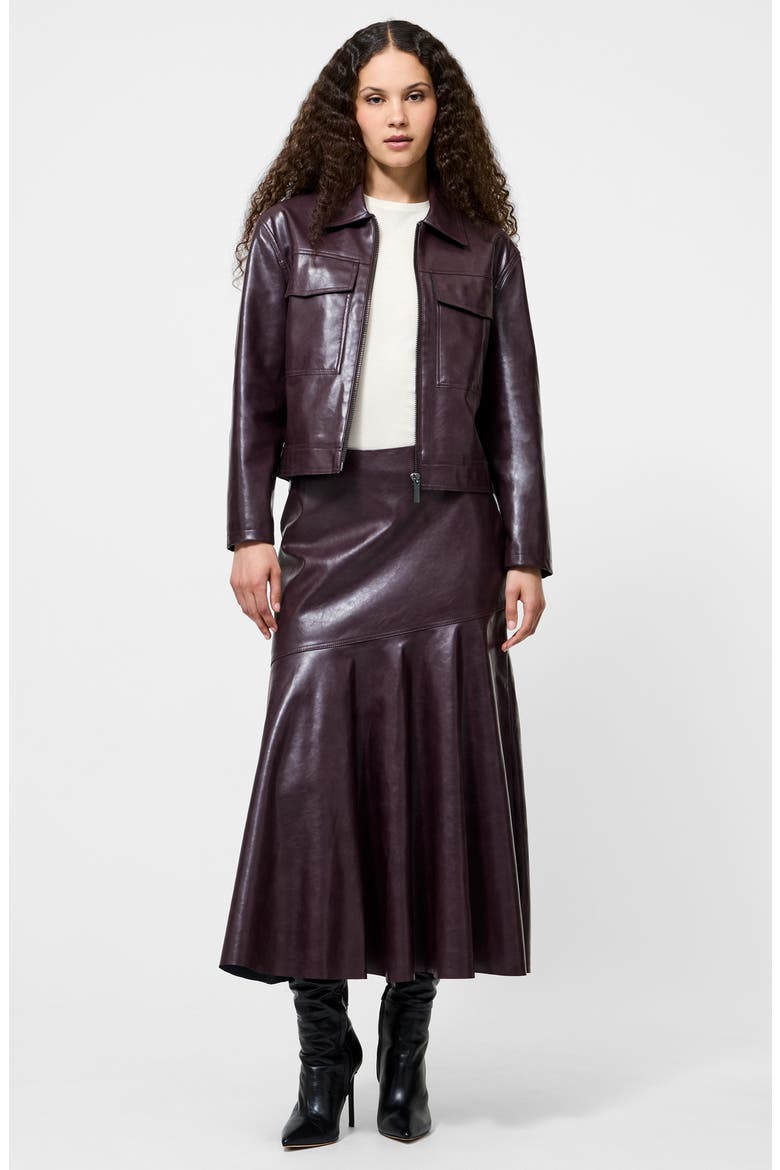 Kayleigh Pleated Faux Leather Midi Skirt, Alternate, color, BORDEAUX