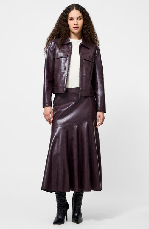 French Connection Kayleigh Pleated Faux Leather Midi Skirt In Burgundy
