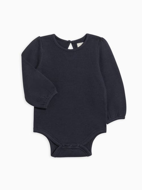 Kendi Jill Waffle Knit Long Sleeve Bodysuit In Black