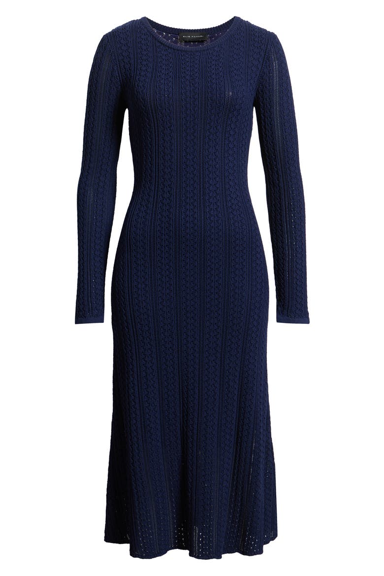 The Julietta Long Sleeve Pointelle Midi Sweater Dress, Alternate, color, TWILIGHT SKY