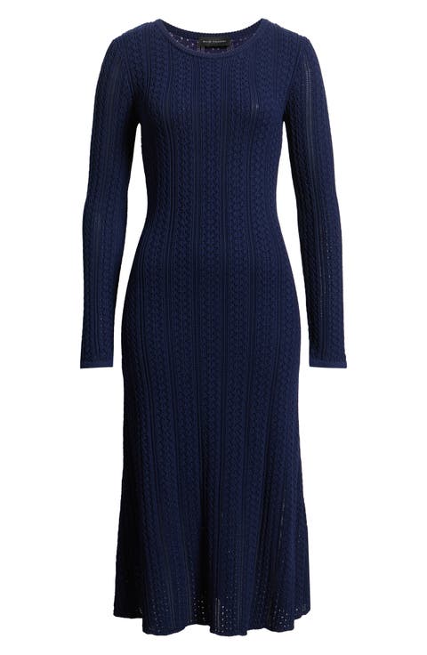 The Julietta Long Sleeve Pointelle Midi Sweater Dress