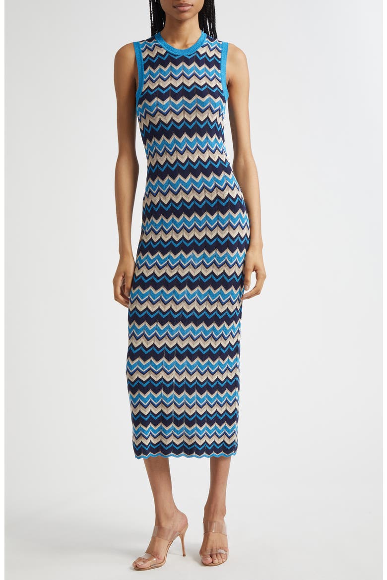 Declan Metallic Chevron Stripe Cotton Blend Sweater Dress, Main, color, SPRING NAVY CHEVRON