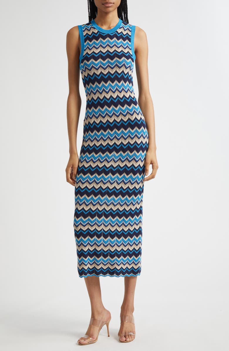 Ramy Brook Declan Metallic Chevron Stripe Cotton Blend Sweater Dress, Main, color, 