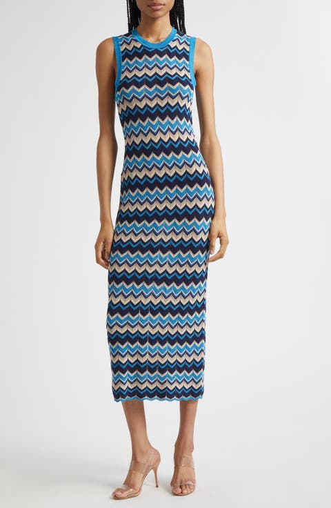 Declan Metallic Chevron Stripe Cotton Blend Sweater Dress