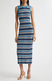 Ramy Brook Declan Metallic Chevron Stripe Cotton Blend Sweater Dress