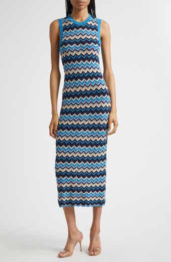 Ramy Brook Declan Metallic Chevron Stripe Cotton Blend Sweater Dress