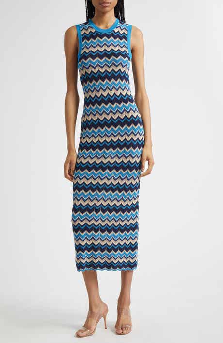 Ramy Brook Declan Metallic Chevron Stripe Cotton Blend Sweater Dress
