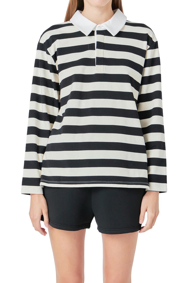 Stripe Cotton Blend Polo Shirt, Alternate, color, BLACK/WHITE