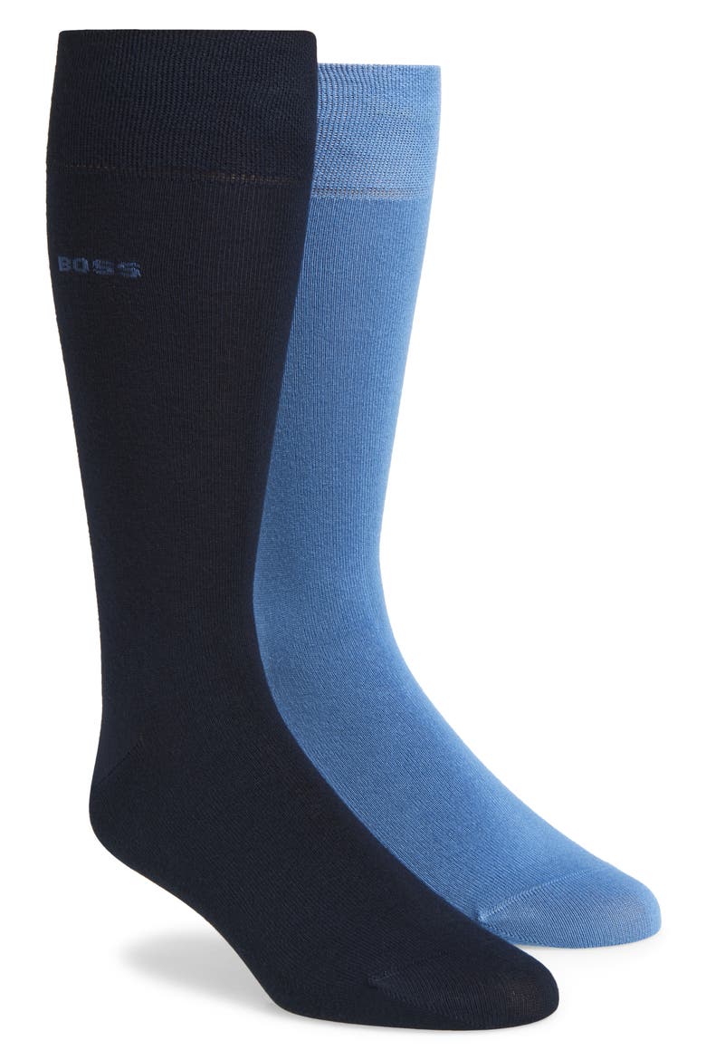 2-Pack Solid Cotton Blend Dress Socks, Main, color, LIGHT BLUE/ BLACK