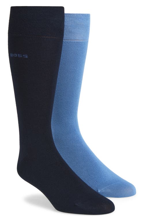 BOSS 2-Pack Solid Cotton Blend Dress Socks in Light Blue/Black  product