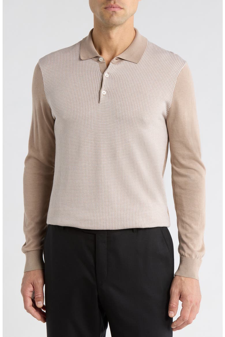 Francois Long Sleeve Cotton & Silk Polo Sweater, Main, color, SAND