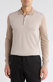 Jack Victor Francois Long Sleeve Cotton & Silk Polo Sweater