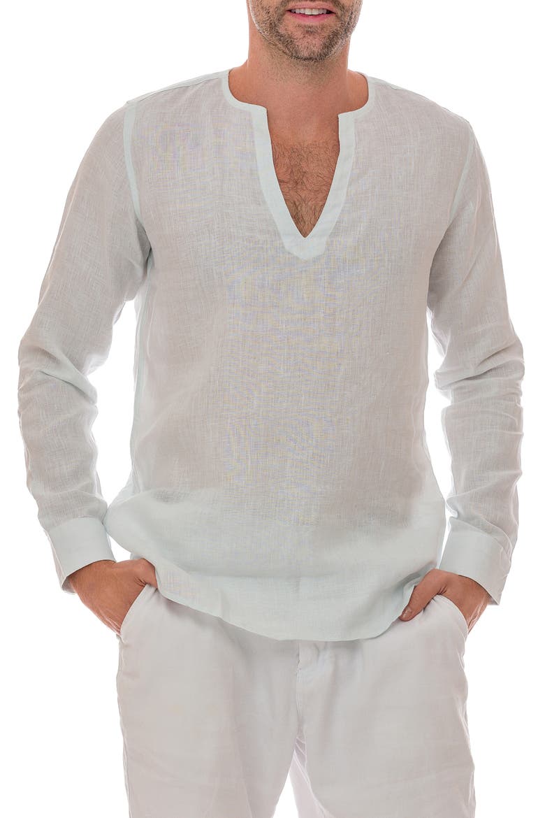 V-Neck Linen Shirt, Main, color, BABY BLUE
