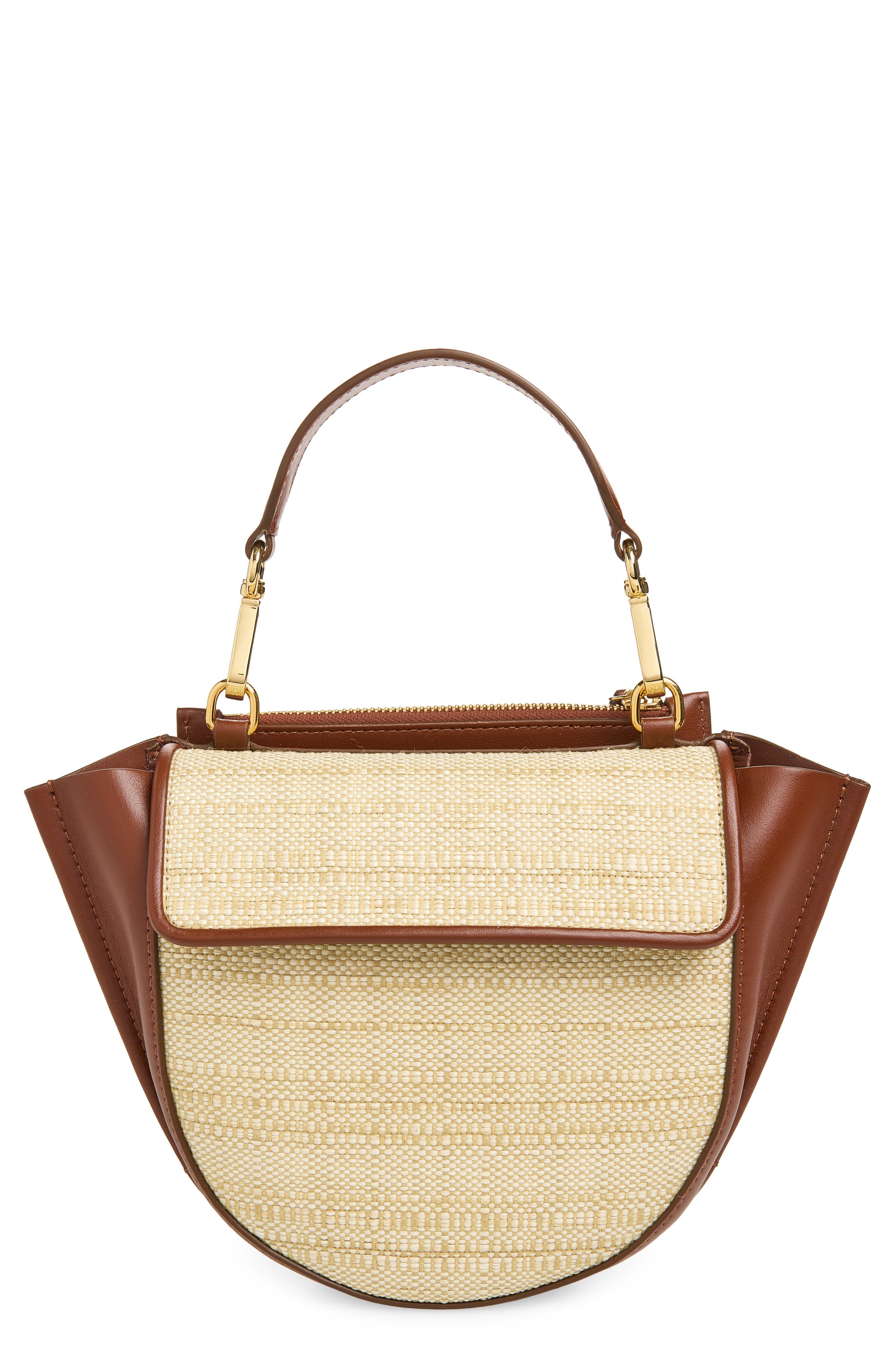 Wandler Mini Hortensia Two-Tone Leather & Raffia Handbag, Main, color, Beige Raffia