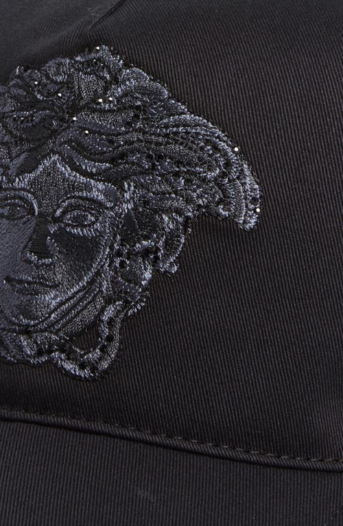 Shop Versace Crystal Embellished Medusa Cotton Drill Baseball Cap In Black