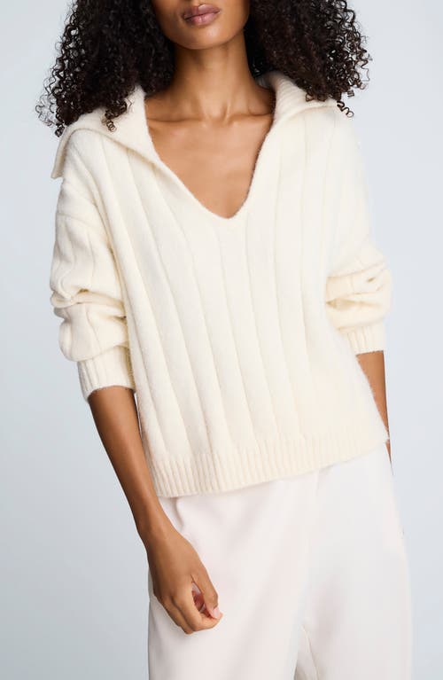 Kenneth Cole Polo Collar Wide Rib Sweter In White