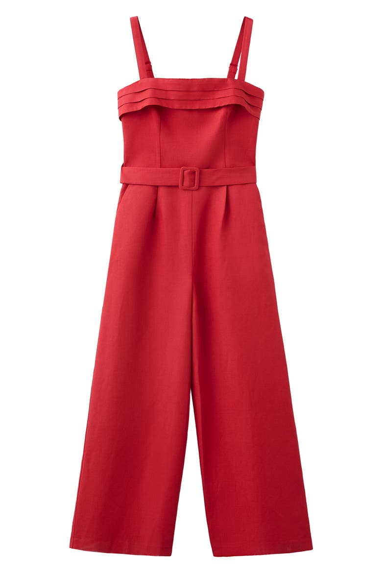BELT LINEN JUMPSUIT, Alternate, color, RED