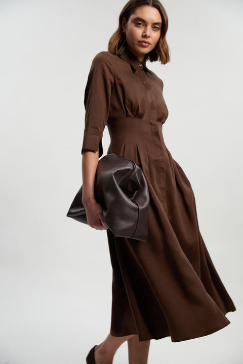 Tailored Linen Darted Waist Midi Dress