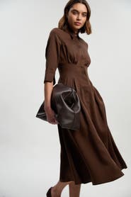 Karen Millen Tailored Linen Darted Waist Midi Dress