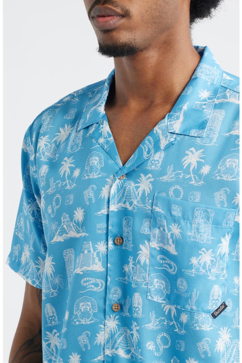 Print Short Sleeve Button-Up Camp Shirt, Alternate, color, BLUE