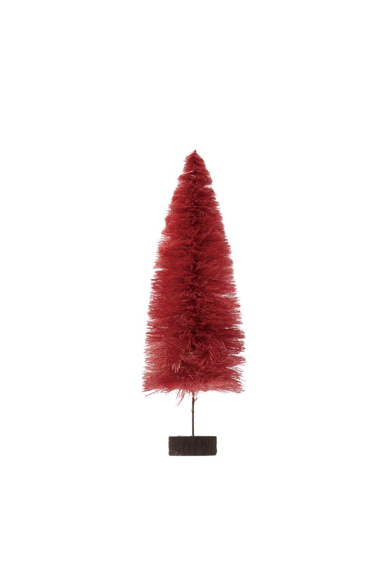Sisal Bottle Brush Tree with Wood Slice Base, Berry Color, Alternate, color, Multicolor