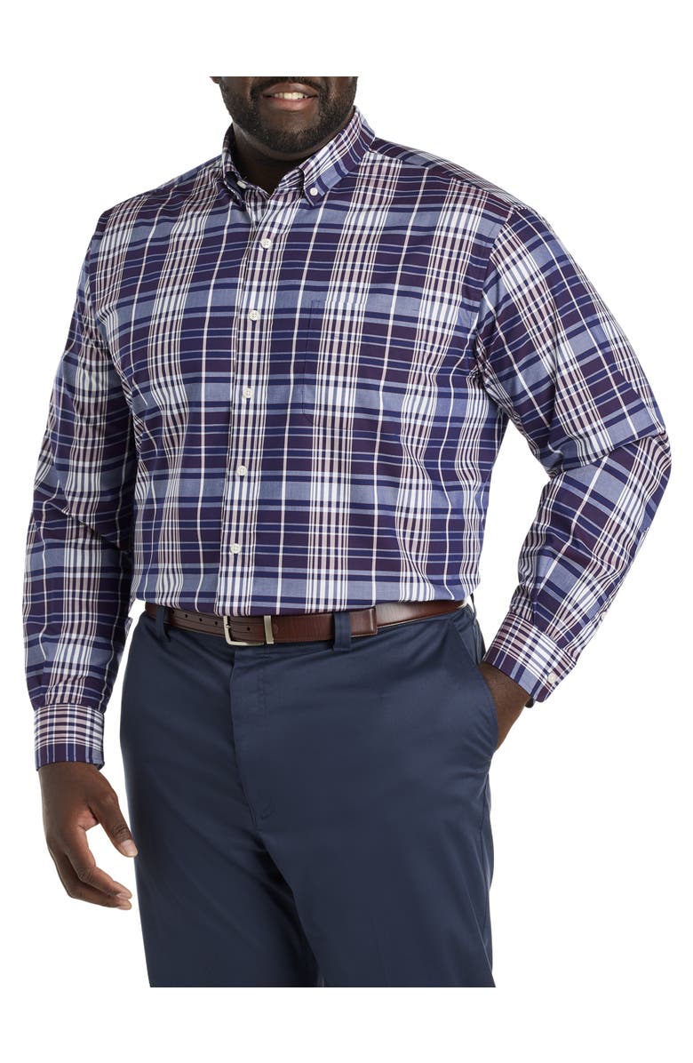 Oak Hill by DXL Big & Tall Large Plaid Sport Shirt, Alternate, color, Burgundy