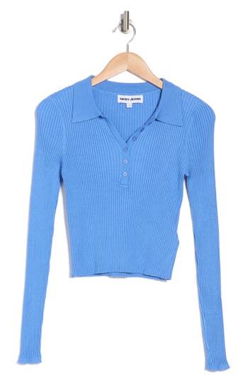 Dkny Jeans Rib Polo Top In Blue Bell