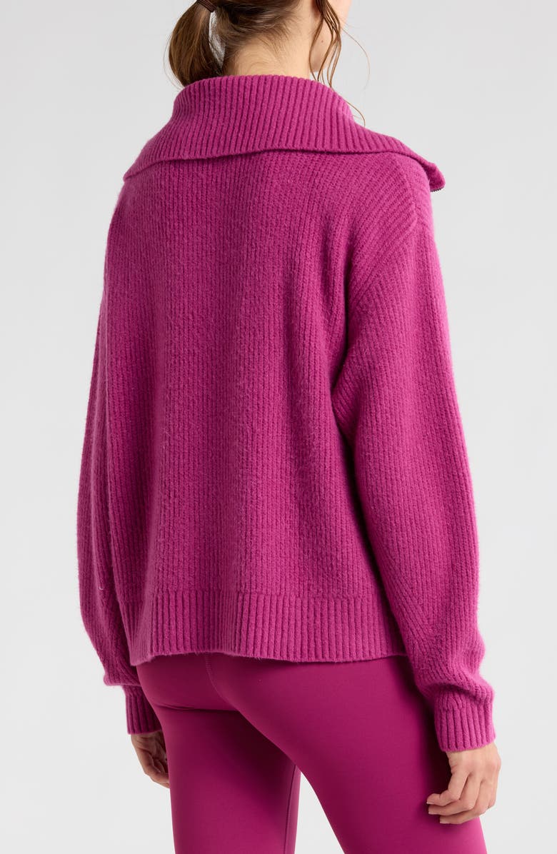 Zella Cozy Quarter Zip Rib Pullover Sweater, Alternate, color, Purple Boysen