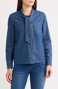 Anne Klein Tie Neck Denim Shirt