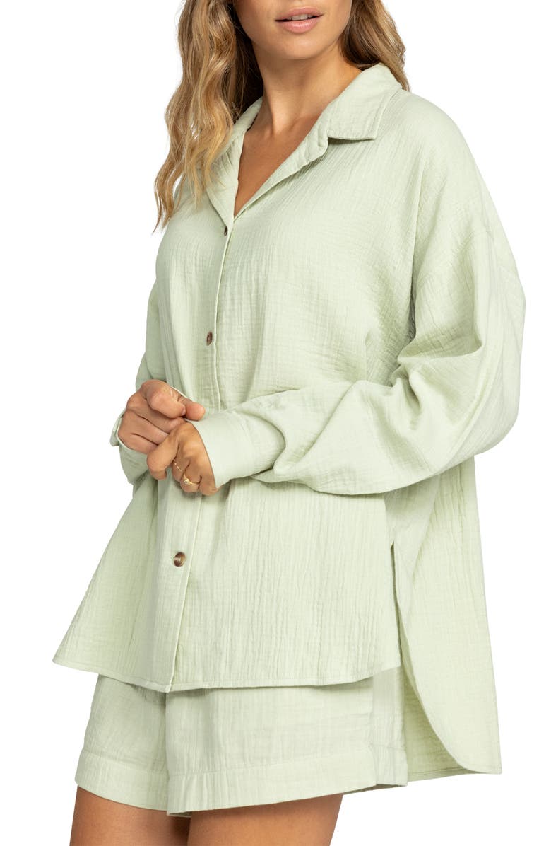 Roxy Morning Time High-Low Organic Cotton Shirt, Alternate, color, 