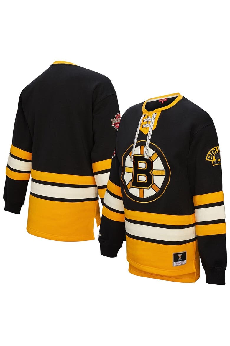 Women's Mitchell & Ness Black Boston Bruins Heritage Lace-Up Pullover Sweatshirt, Main, color, Black