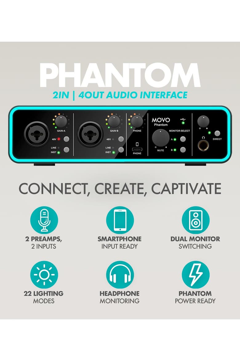 Music Audio Interface Bundle with USB Interface, Dynamic Microphone, and Boom Arm, Alternate, color, Black