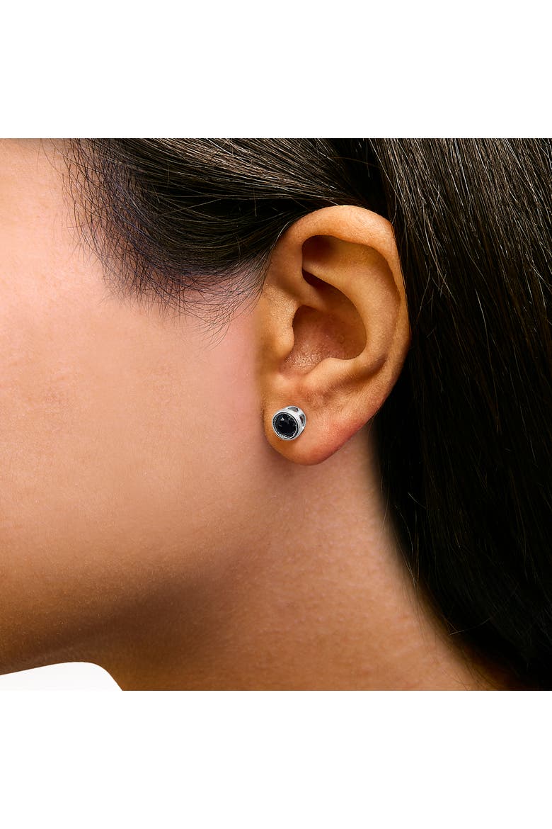 Silver 1 1/4 Ct Black Diamond Bezel- Stud Earrings with Screw Backs, Alternate, color, White