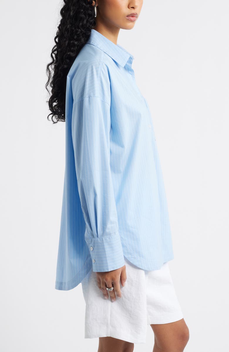 Open Edit Oversize Poplin Button-Up Shirt, Alternate, color, Blue- Ivory Slice Pin