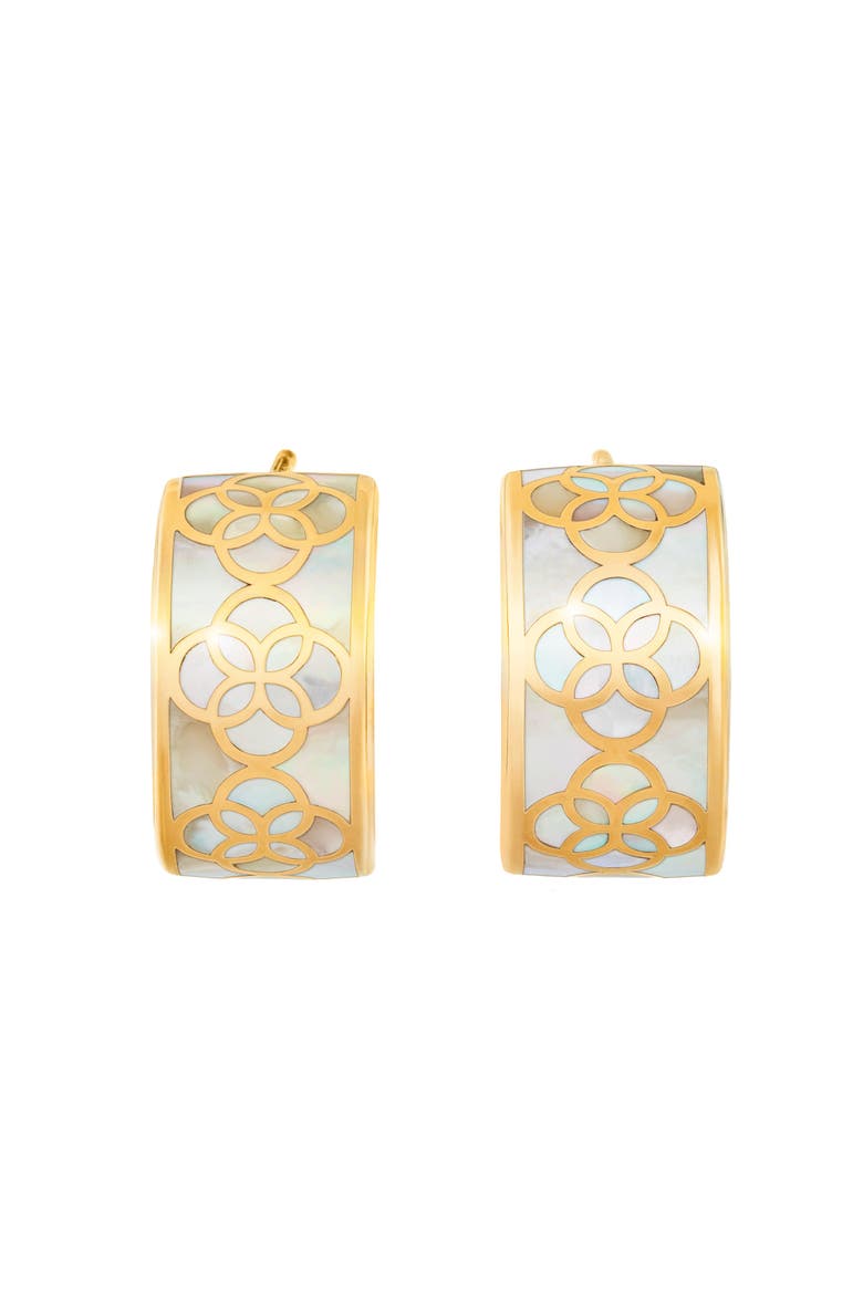Petal Gemstone With 18K Gold Overlay Sterling Huggie Earring, Alternate, color, WHITE