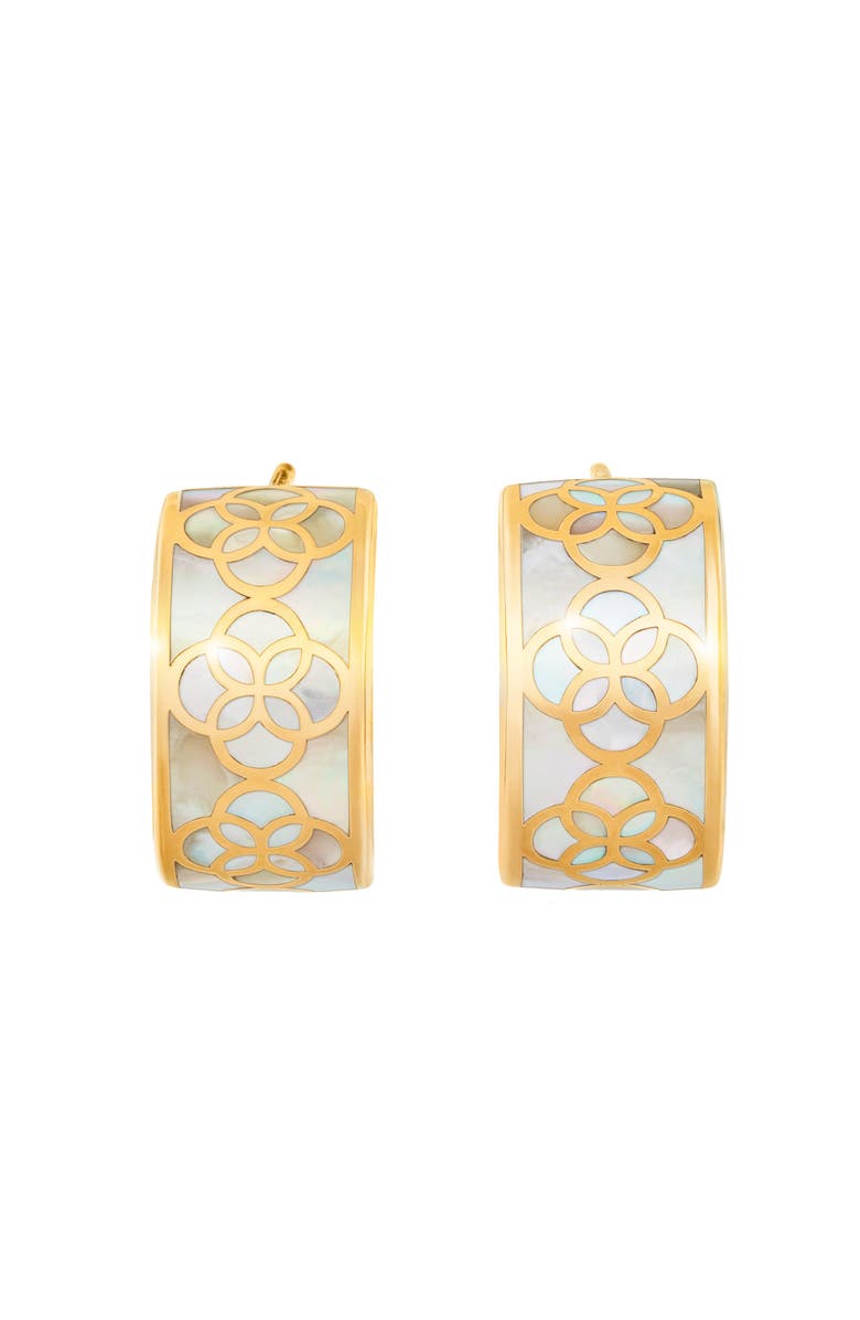 Jan Leslie Petal Gemstone With 18K Gold Overlay Sterling Huggie Earring, Alternate, color, White