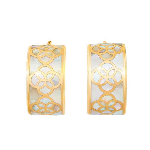 Jan Leslie Petal Gemstone With 18k Gold Overlay Sterling Huggie Earring In White