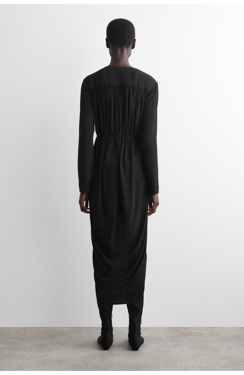 COS Gathered Midi Wrap Dress, Alternate, color, Black