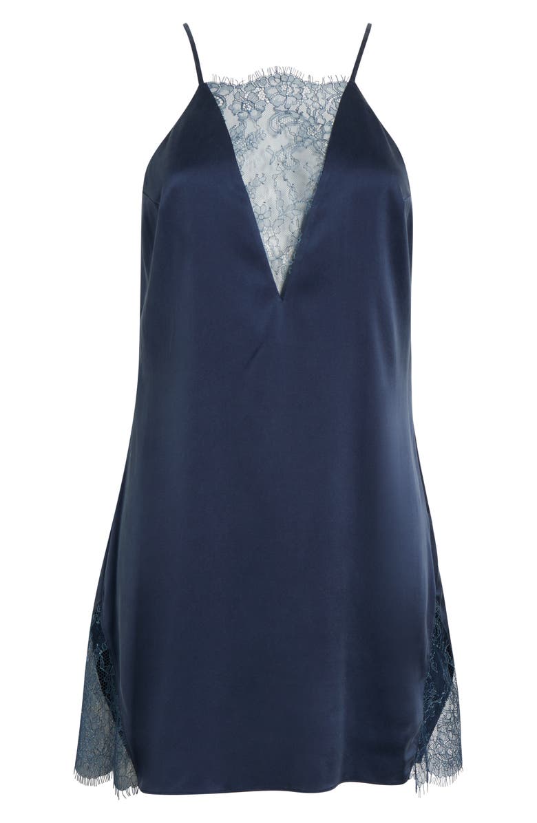 Lunya Lace Plunge Washable Silk Chemise, Alternate, color, Deep Blue