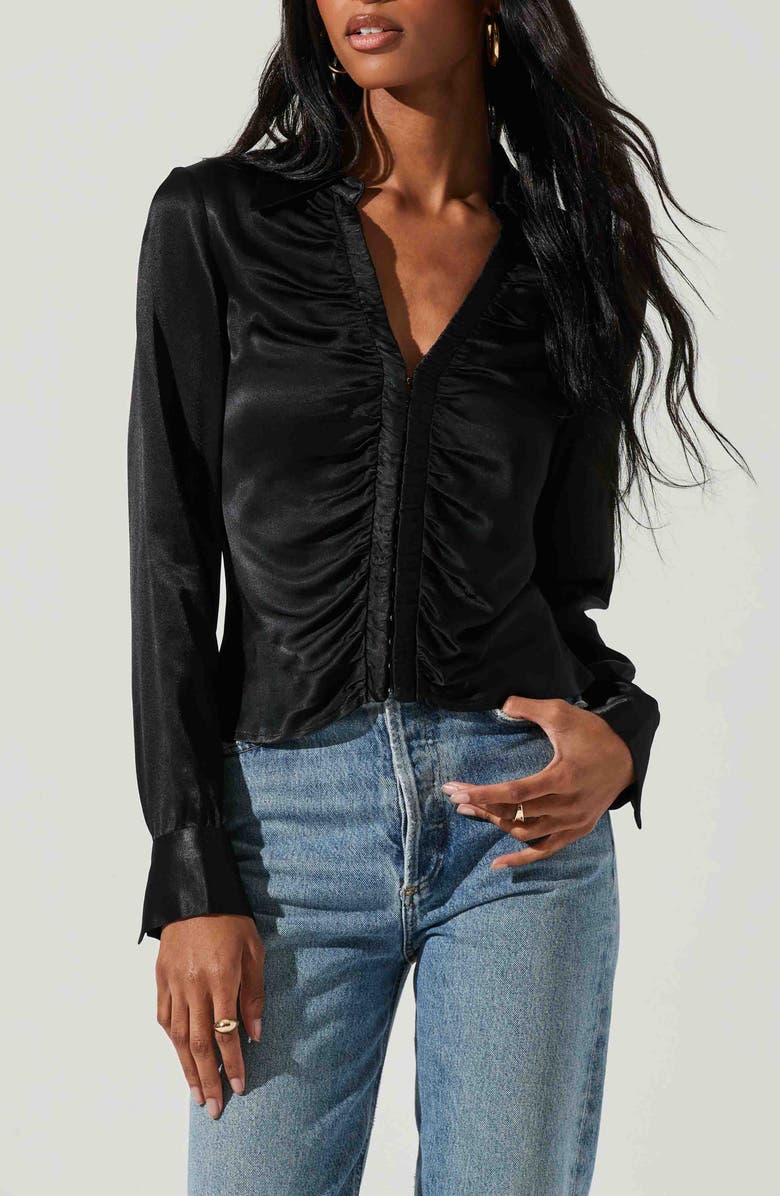 ASTR the Label Shannon Ruched Satin Blouse, Alternate, color,