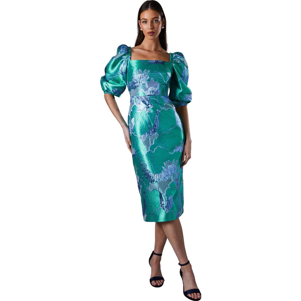 Coast Bubble Sleeve Jacquard Dress In Multi
