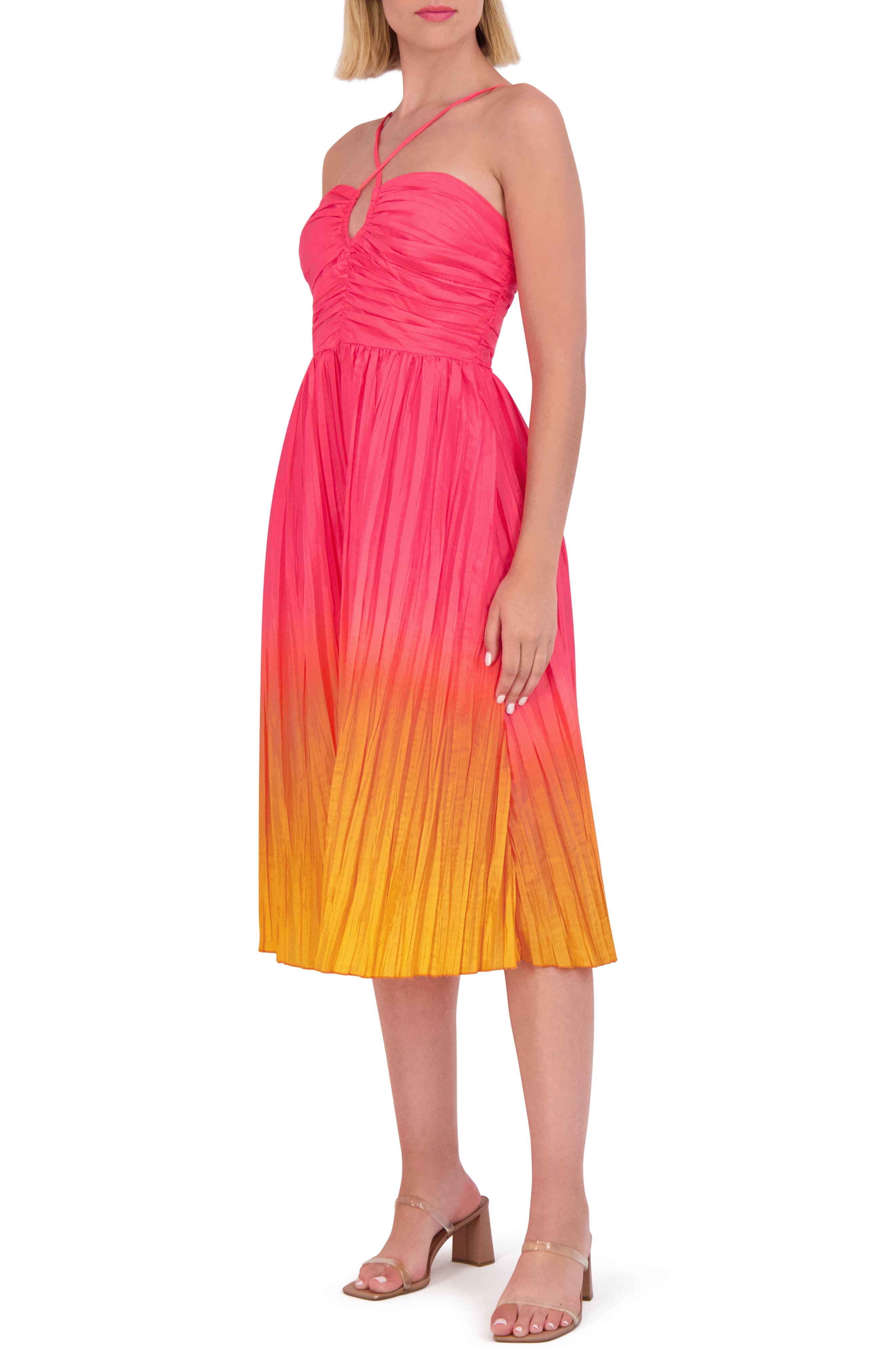 Vince Camuto Gradient Taffeta Halter Midi Dress