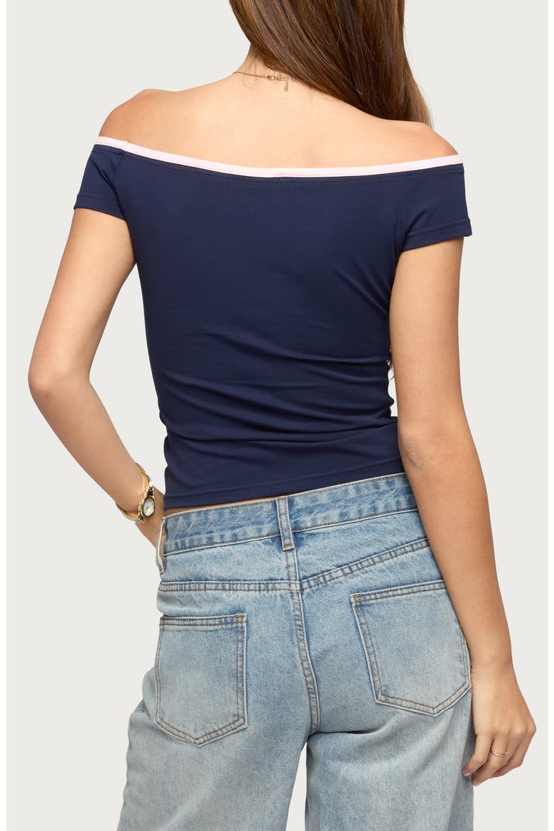 Dellah Contrast Neck Off the Shoulder Top, Alternate, color, NAVY