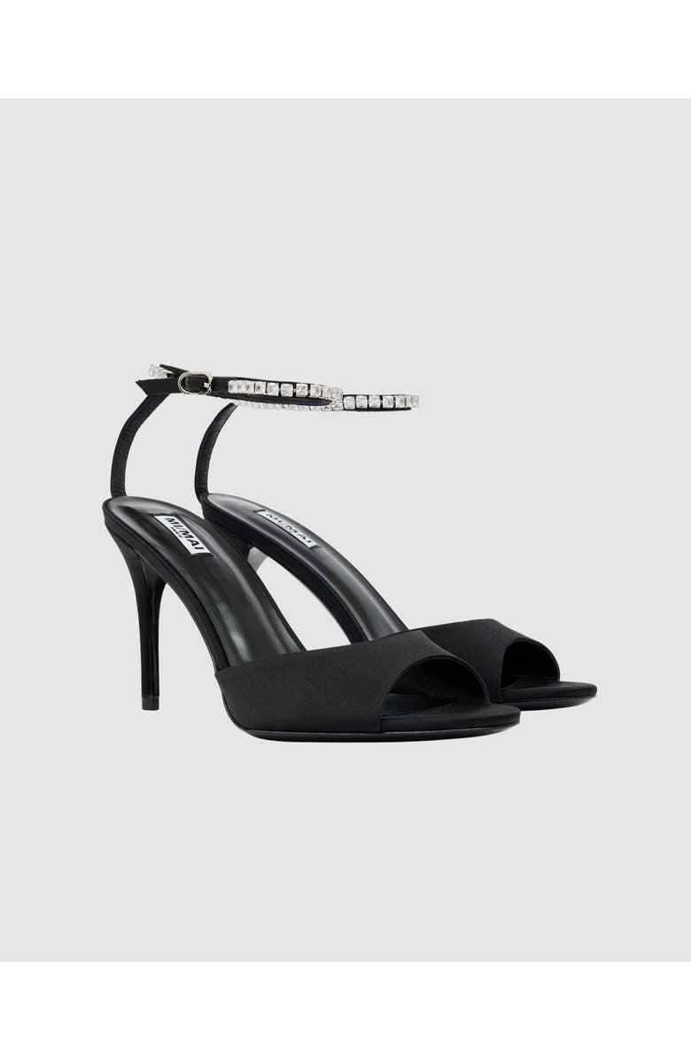 MI/MAI Flavia Satin Crystal Heeled Sandals, Alternate, color, Black