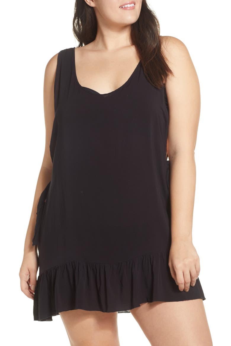 Tayla Side Tie Cover-Up Minidress, Alternate, color, BLACK