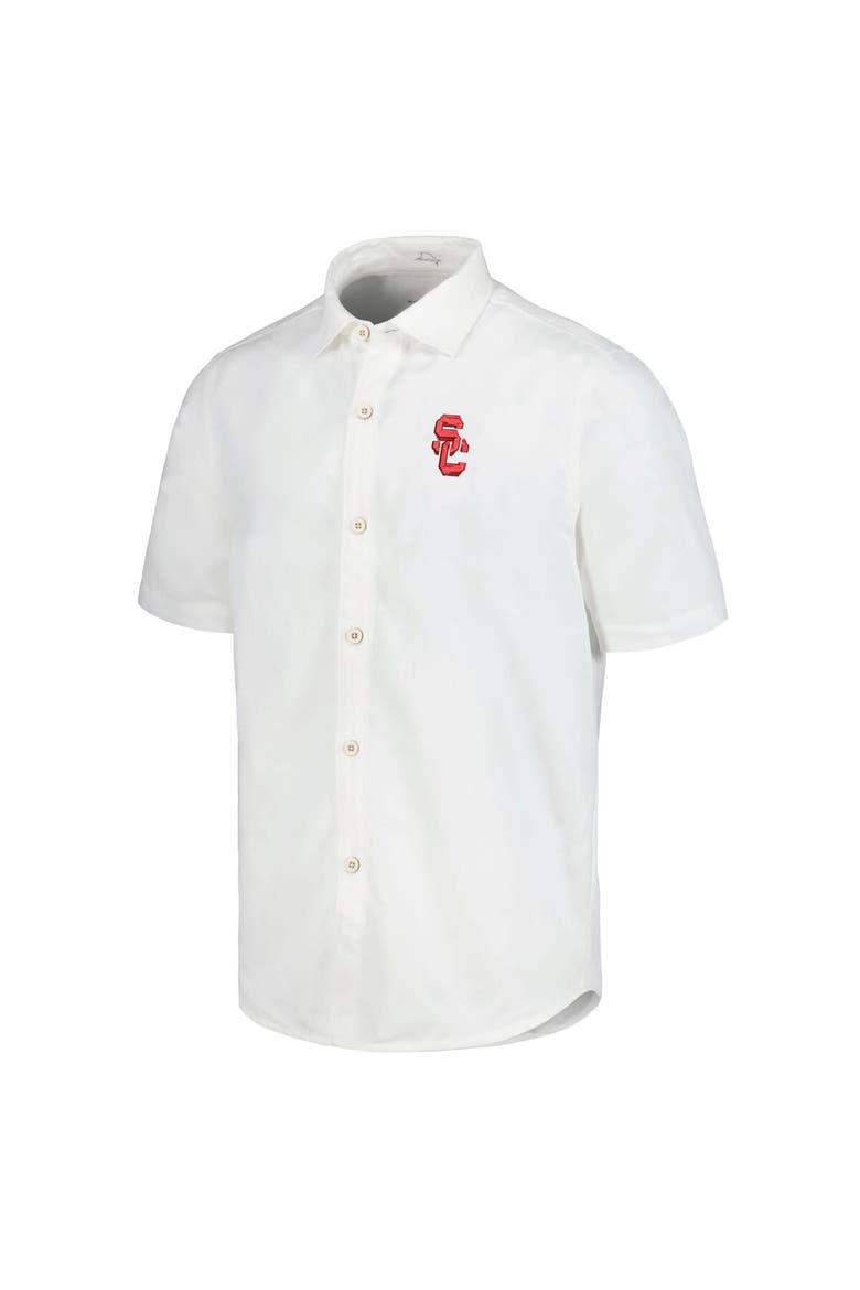 Men's Tommy Bahama White USC Trojans Coconut Point Palm Vista IslandZone Camp Button-Up Shirt, Alternate, color, White