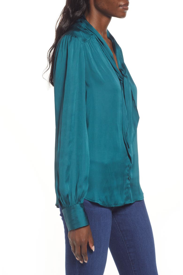 Cleobelle Tie Neck Blouse, Alternate, color, EMERALD TEAL