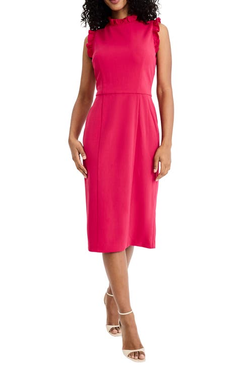 Ruffle Mock Neck Sheath Dress